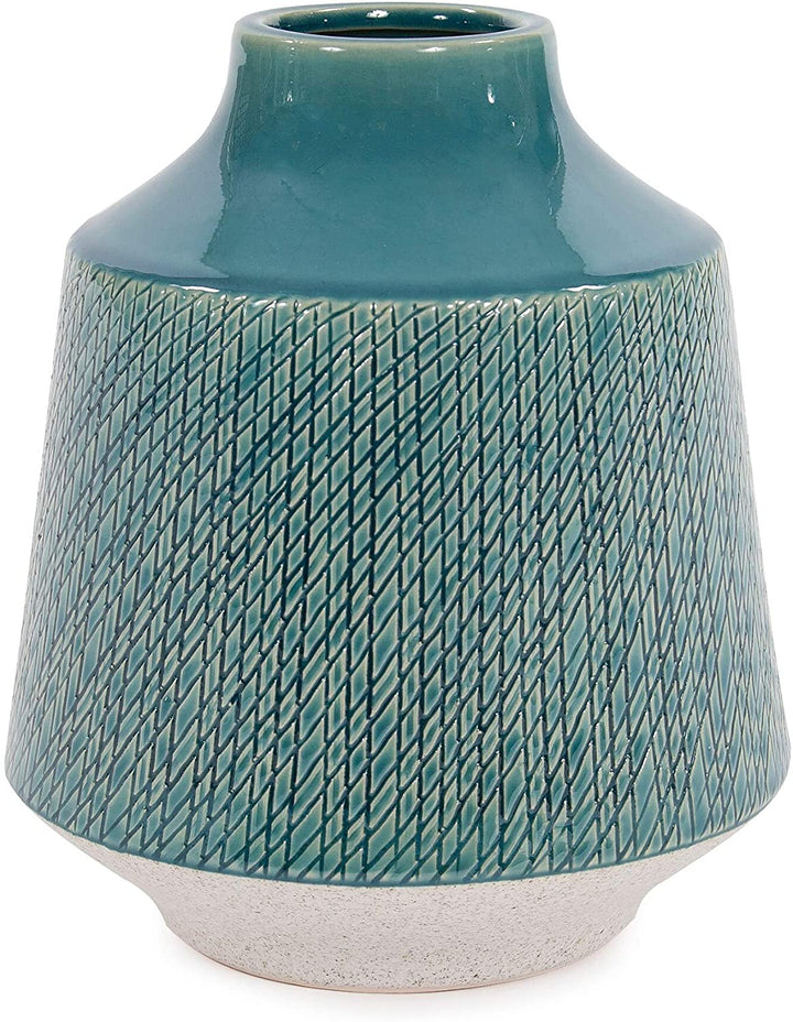 Blue Ceramic Round Vase 9h X 8w