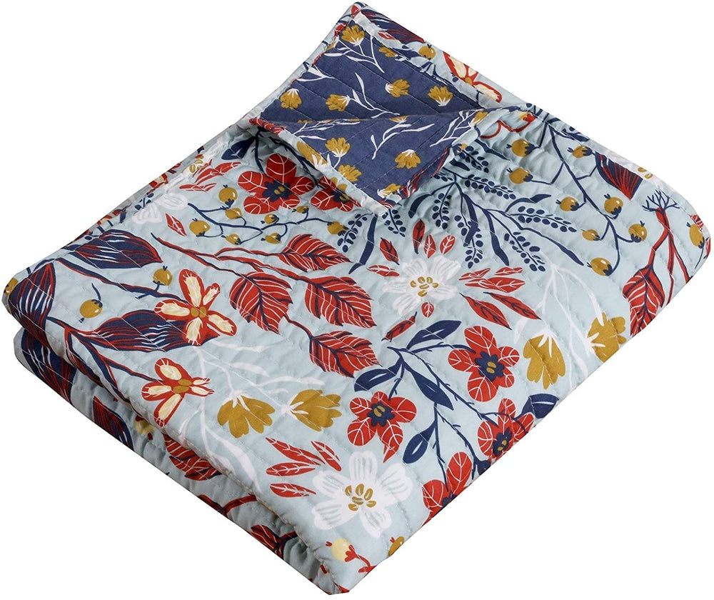 Quilted Throw Blanket Blue Nature Cotton Microfiber - Diamond Home USA