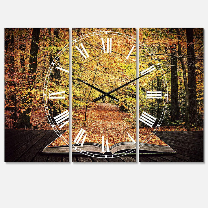 Open Book Autumn' Cottage 3 Panels Oversized Wall Clock 36 Wide X 28 High Panels Green Traditional Rectangular Steel Finish Battery Included - Diamond Home USA