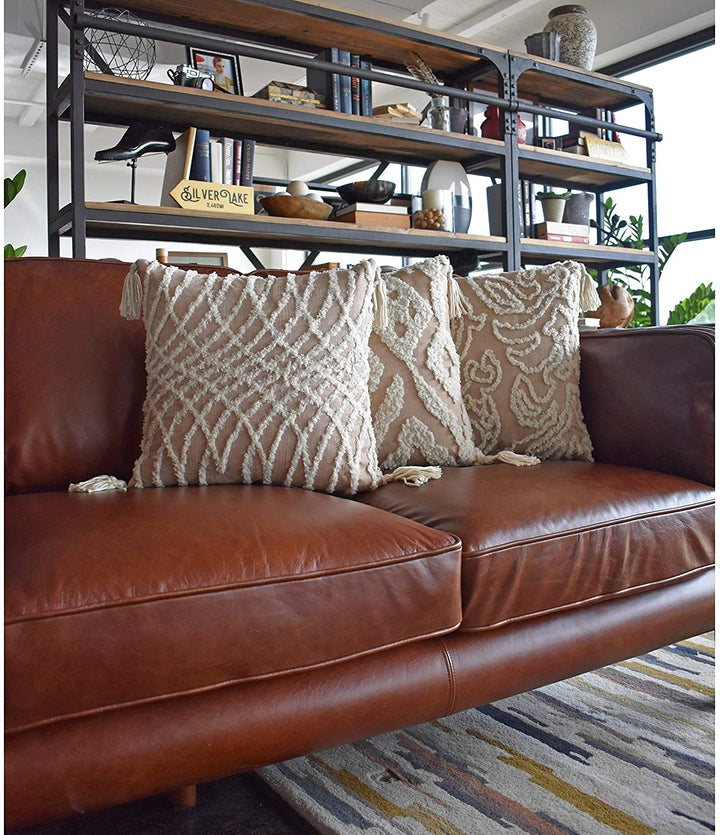 Chenille Damask Rectangle Accent Pillow Beige Geometric Bohemian Eclectic Cotton One Removable Cover - Diamond Home USA