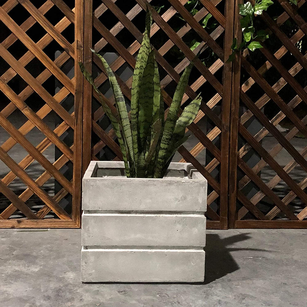 Lightweight Concrete Crate Light Gray Planter Large 17 7'x17 7'x15 2' Grey Industrial Square Handmade - Diamond Home USA