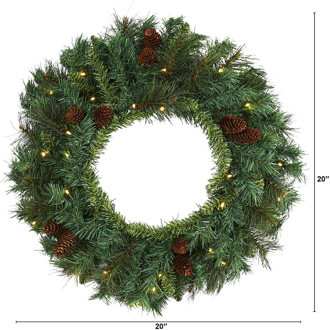 20" Mixed Pine Pinecone Christmas Wreath 35 Clear Led Lights - Diamond Home USA