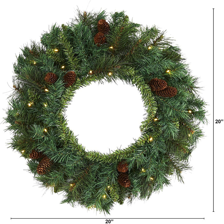 20" Mixed Pine Pinecone Christmas Wreath 35 Clear Led Lights - Diamond Home USA
