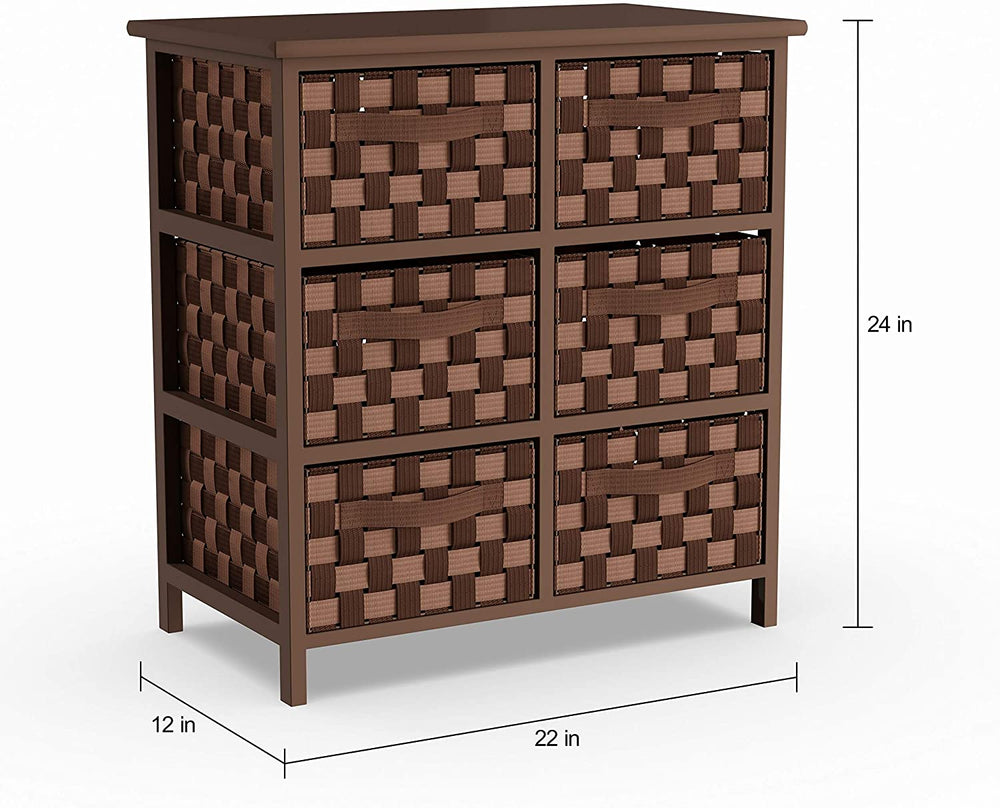 Woven Strap 6 Drawer Brown Chest Modern Contemporary Wood