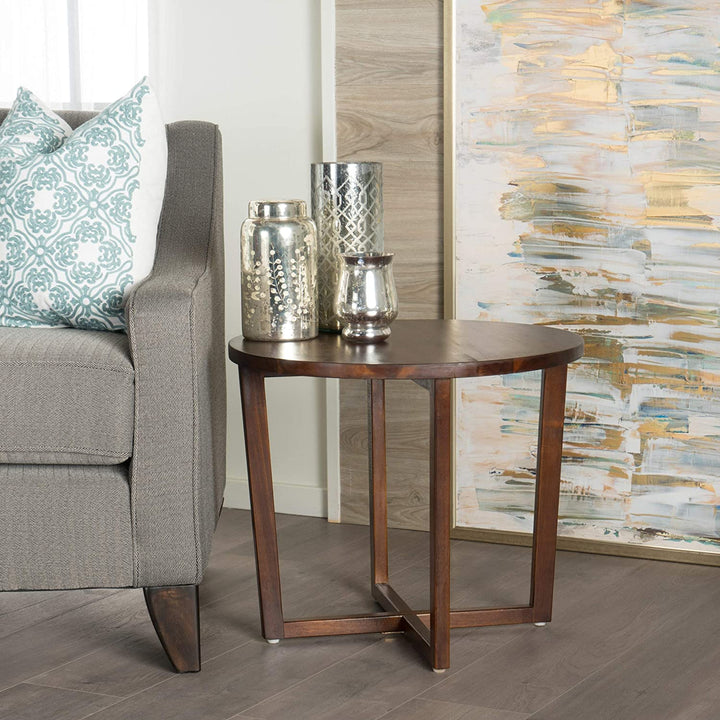 Round Acacia Wood End Table by Brown Traditional Mahogany