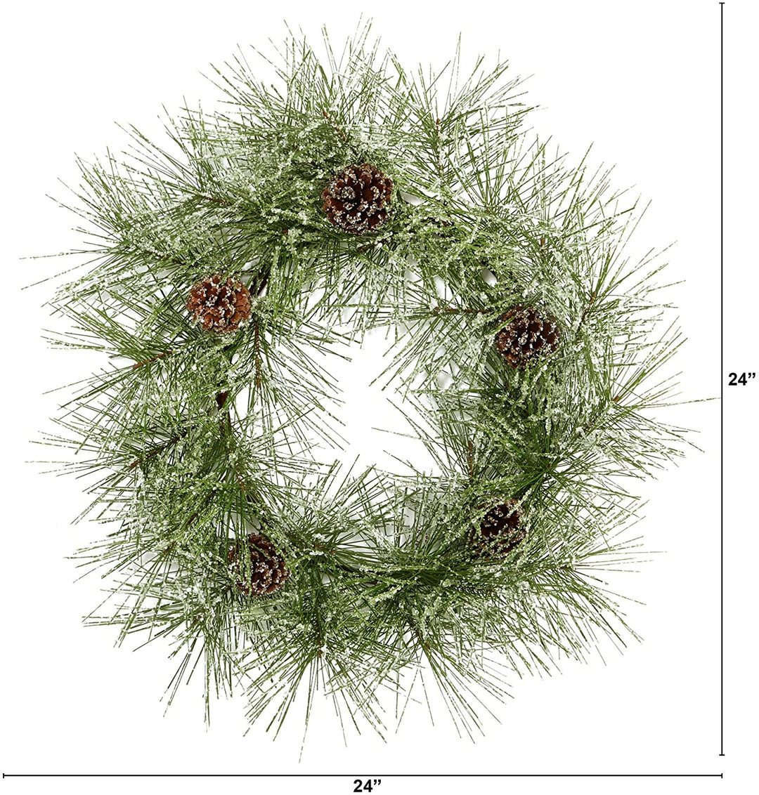 24" Iced Pine Wreath Cones - Diamond Home USA