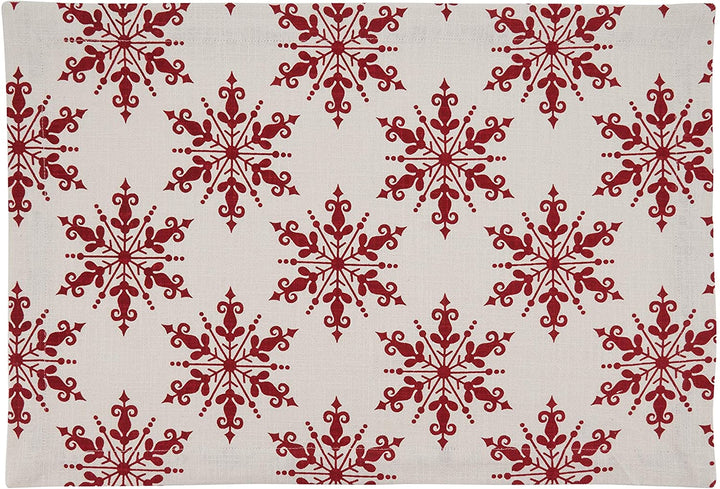 Cotton Placemats Snowflake Design (Set 4) Red