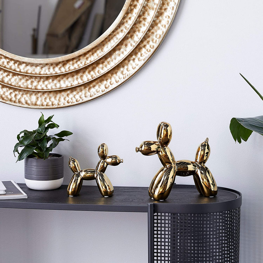 Gold Glossy Finish Ceramic Balloon Dog Sculptures Set 2 10 X 4 9 - Diamond Home USA