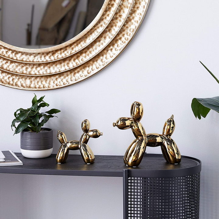 Gold Glossy Finish Ceramic Balloon Dog Sculptures Set 2 10 X 4 9 - Diamond Home USA