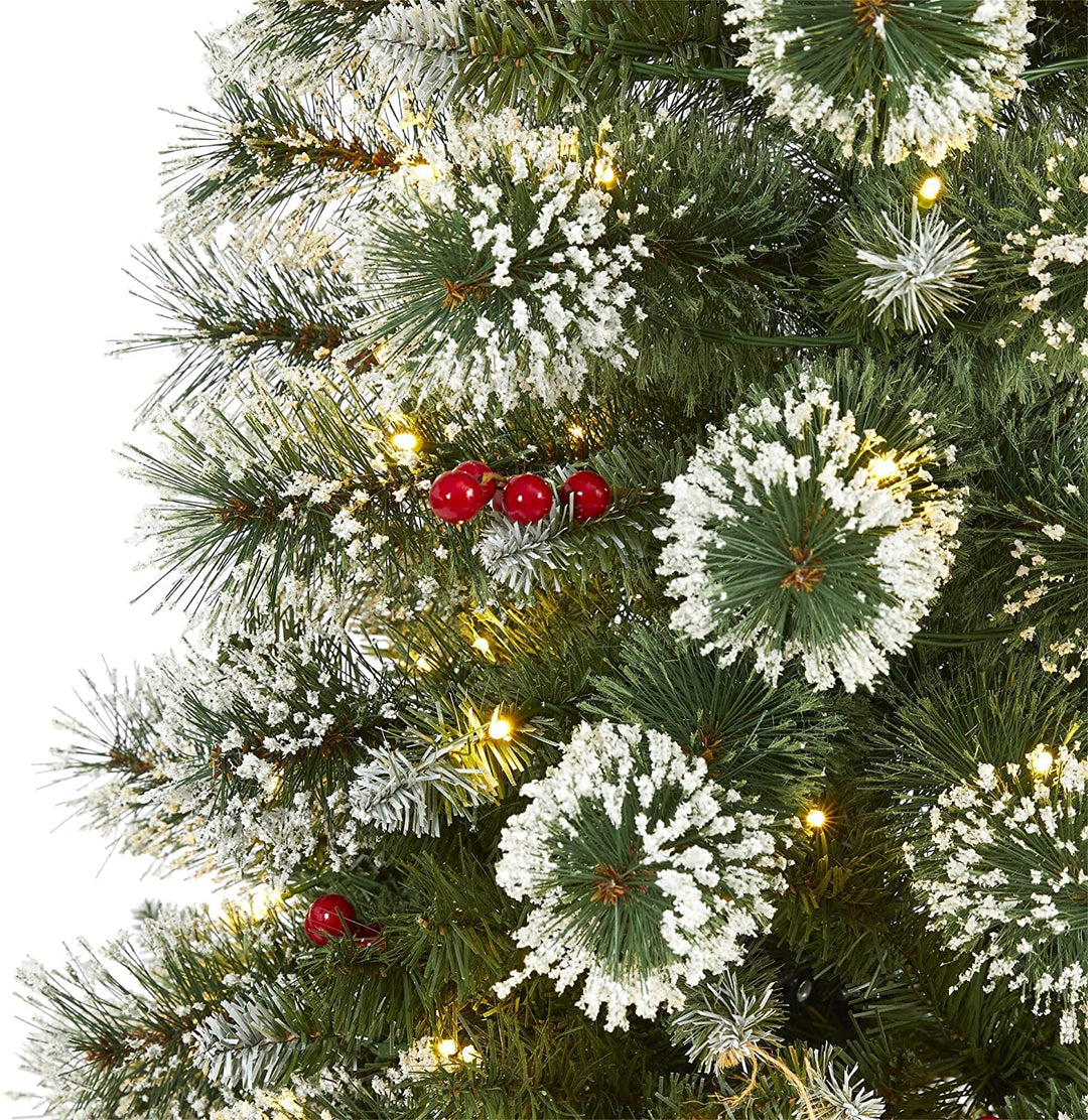 5' Frosted Swiss Pine Christmas Tree Clear Led Lights Green - Diamond Home USA