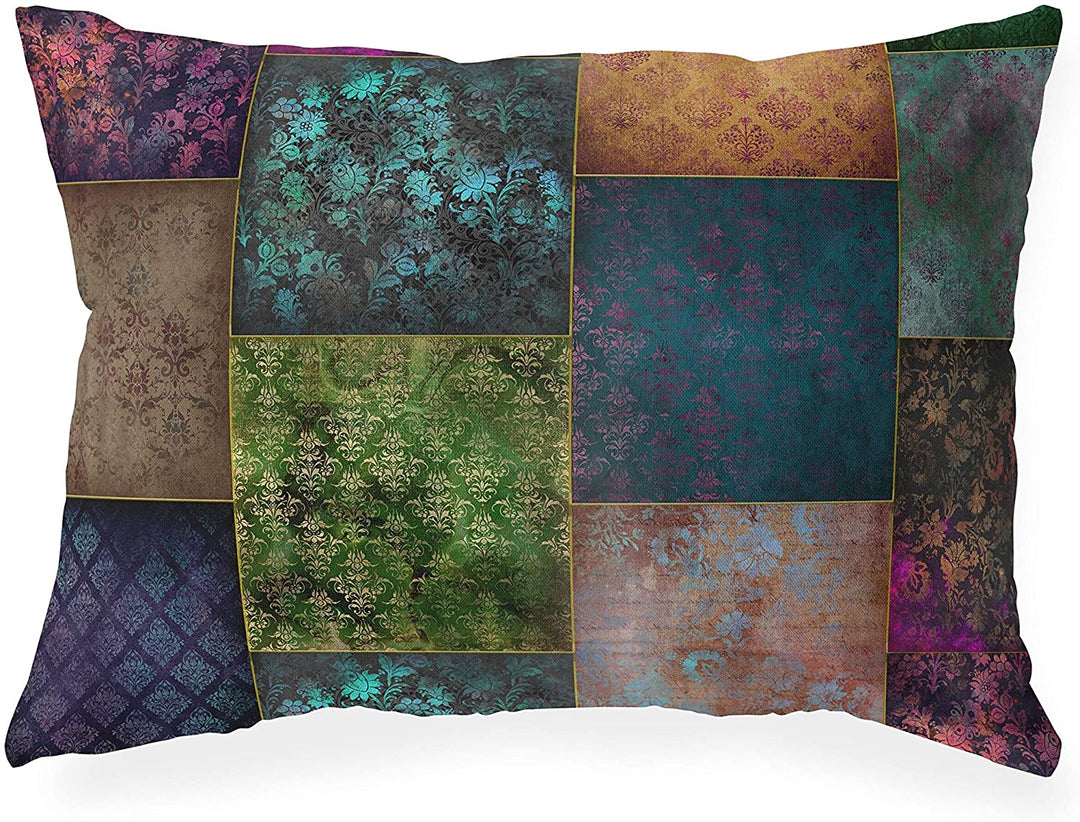 Bohemian Patchwork Boho Indoor|Outdoor Lumbar Pillow by