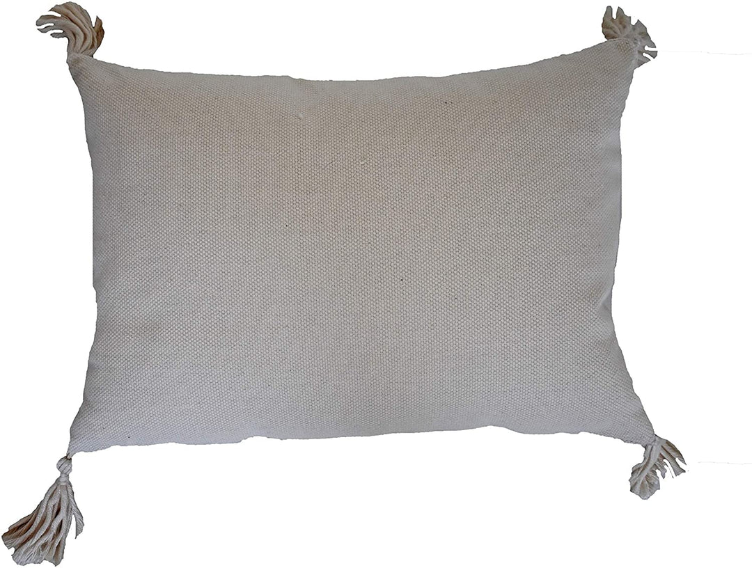 Corded Embroidered Decorative Throw Pillow Beige Stripe Bohemian Eclectic Canvas One Removable Cover - Diamond Home USA