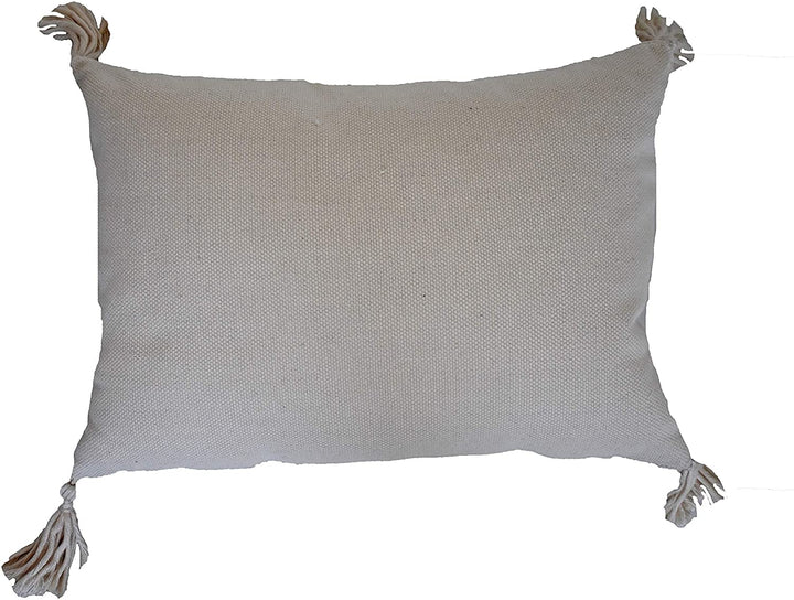 Corded Embroidered Decorative Throw Pillow Beige Stripe Bohemian Eclectic Canvas One Removable Cover - Diamond Home USA