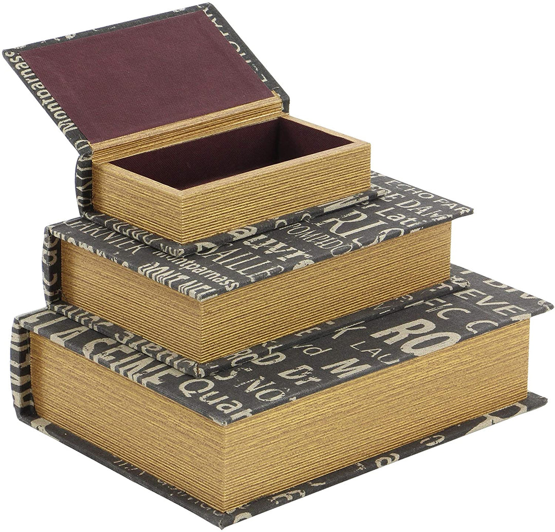 Joyful Stream White/tan/Black MDF Leather Book Boxes (Set 3) Black Tan White Farmhouse MDF