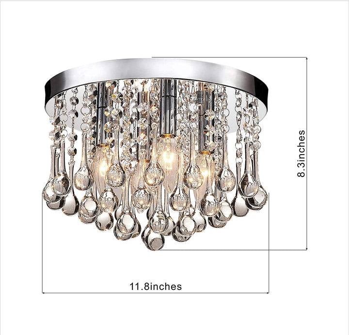 4 Light Chrome Finish Flush Mount Clear Crystal Drops Modern Contemporary Iron - Diamond Home USA