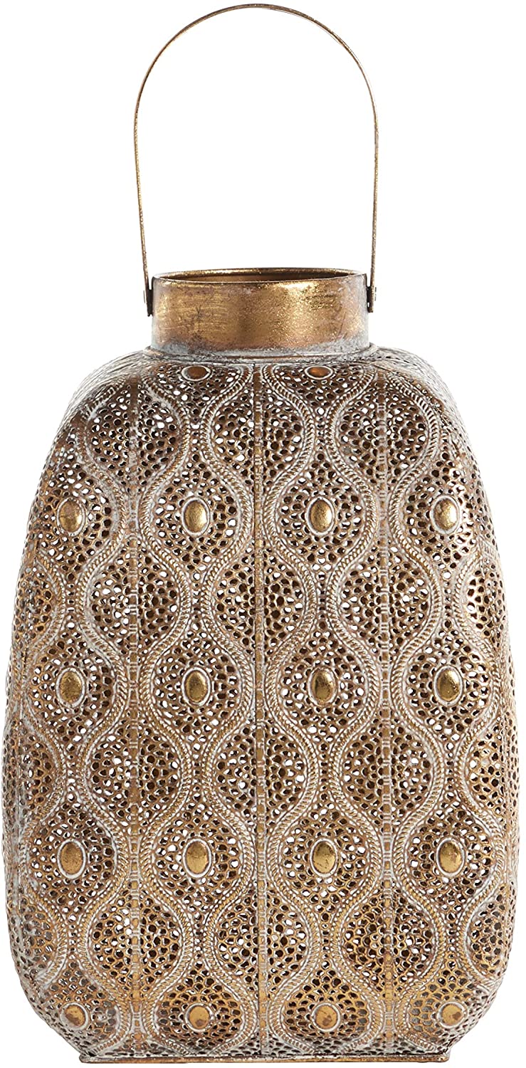 Gold Mosaic Patterned Indoor Outdoor Lantern 11 X 21 Transitional Metal - Diamond Home USA