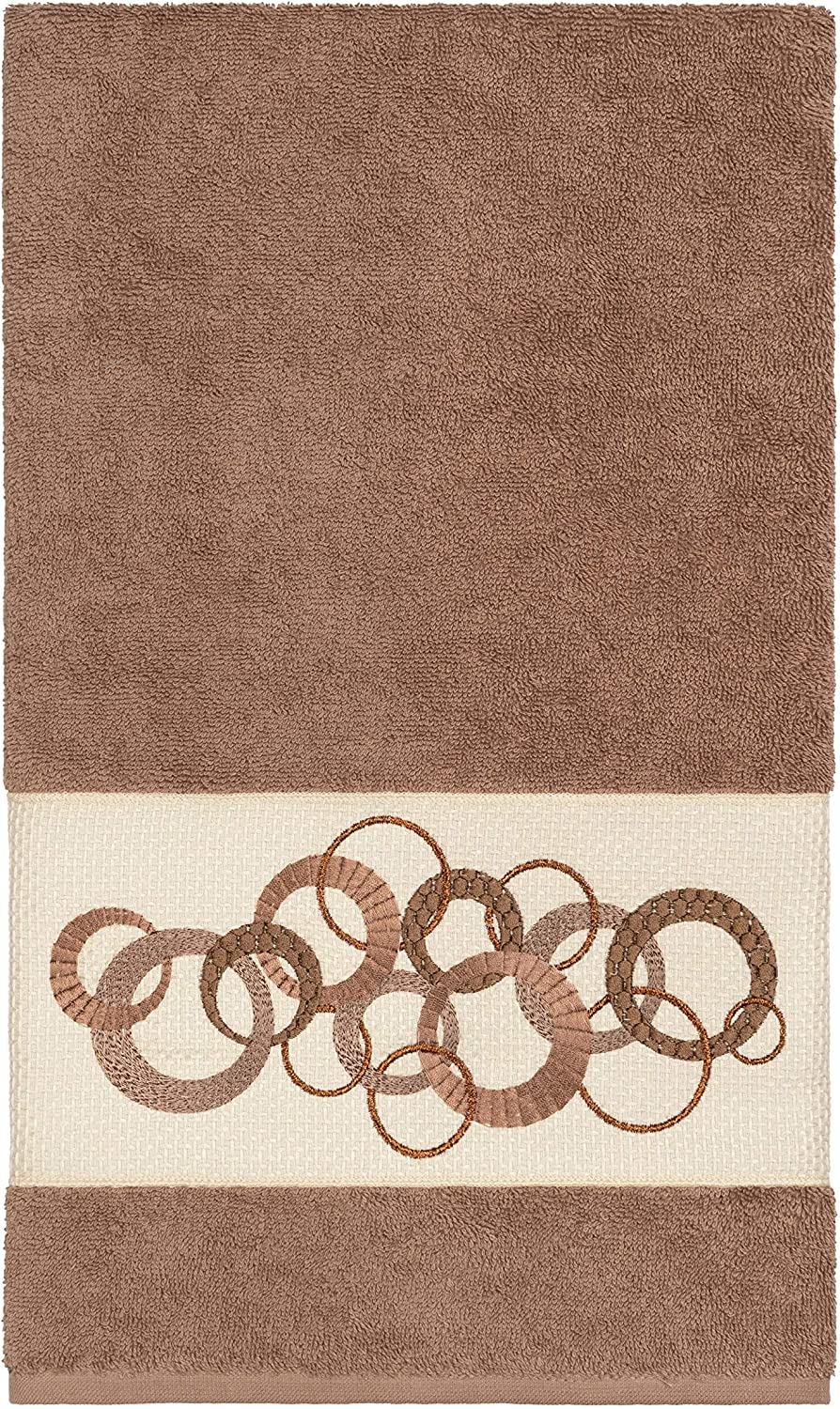 Turkish Cotton Circles Embroidered Latte Brown 3 Piece Towel Set Cloth - Diamond Home USA