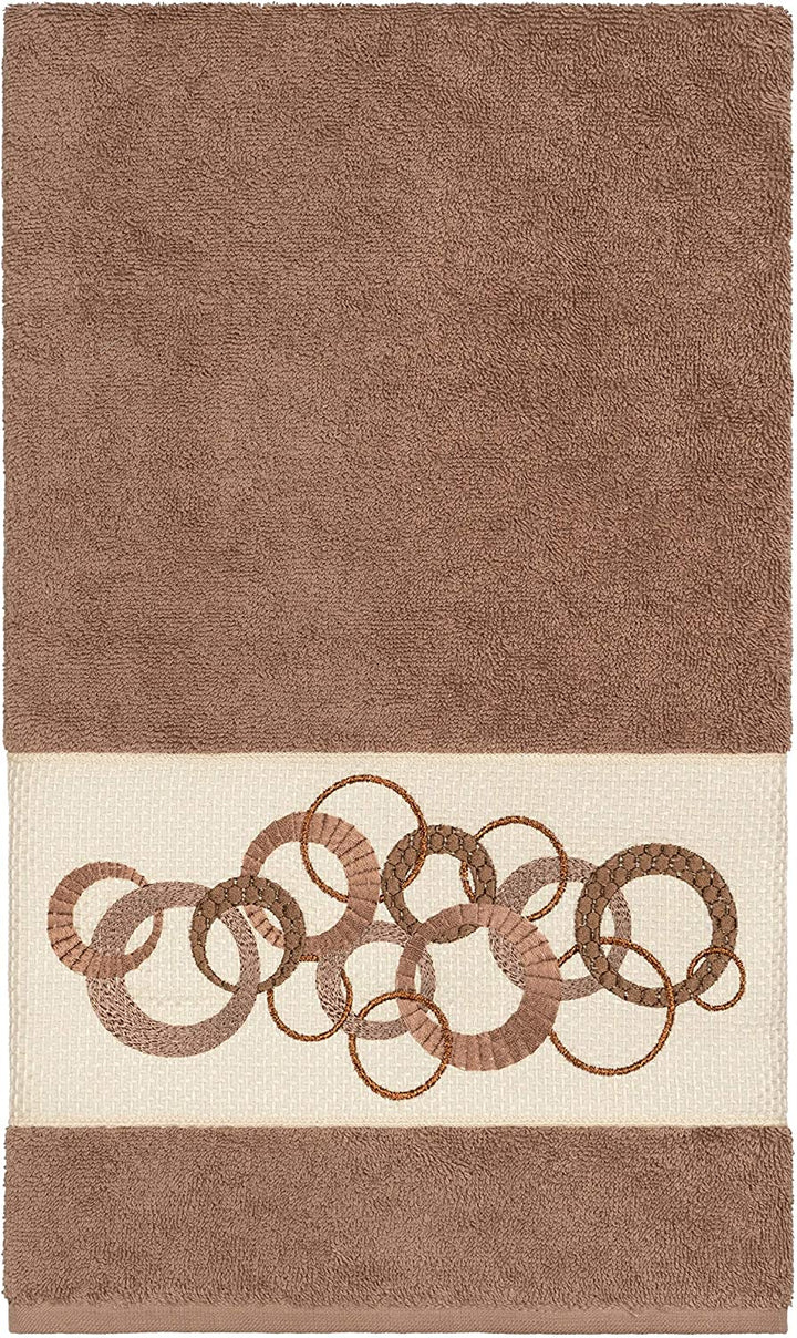 Turkish Cotton Circles Embroidered Latte Brown 3 Piece Towel Set Cloth - Diamond Home USA