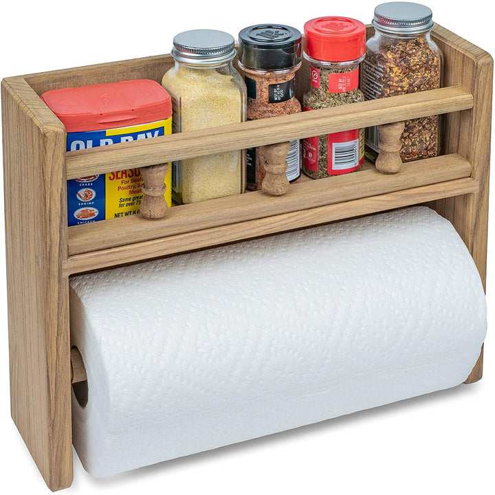 Teak Spice Rack Paper Towel Holder 13 1/16" W X 10" H 3 3/4"