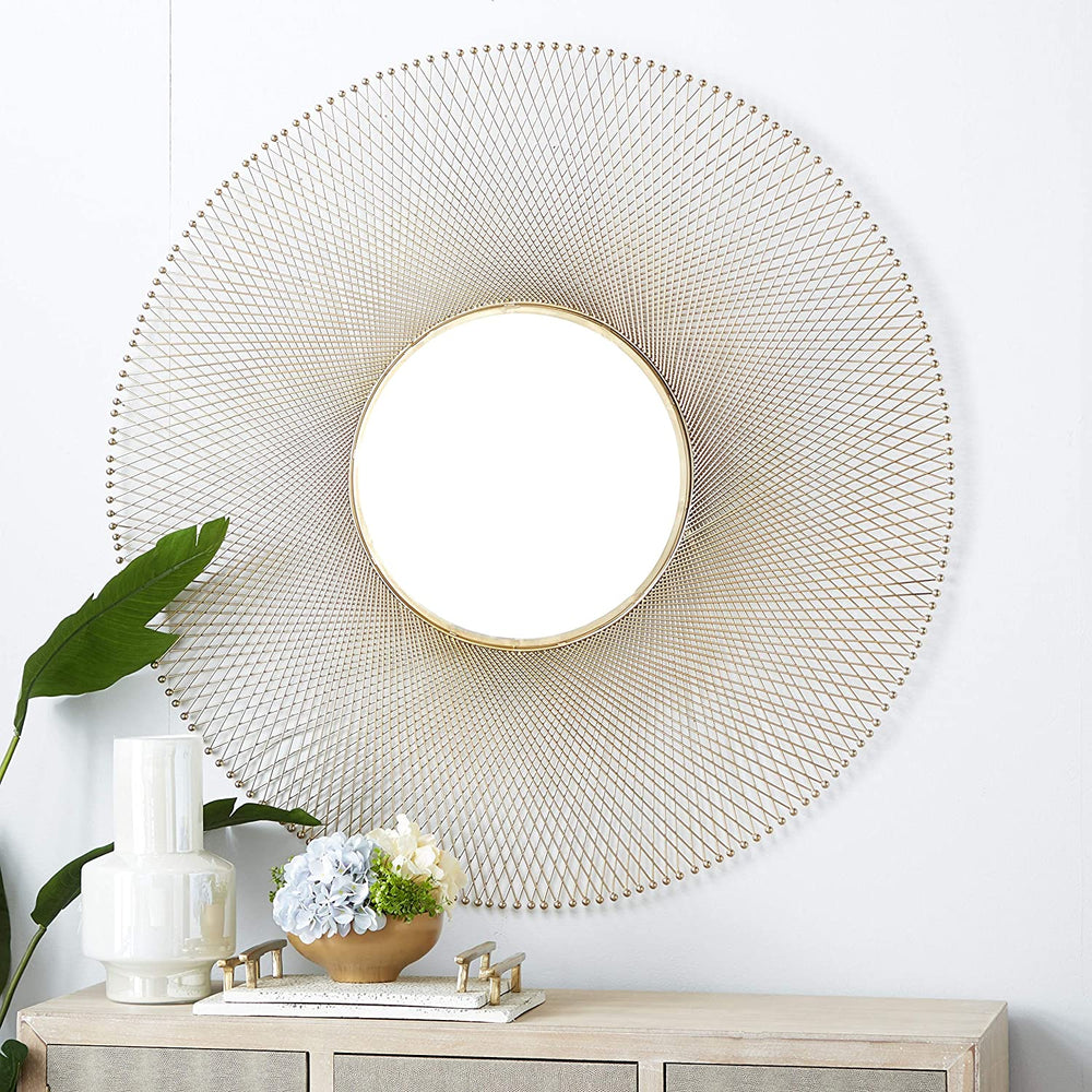 Extra Large Gold Metal Geometric Accent Mirror 45 5" 46 X 2 46round - Diamond Home USA