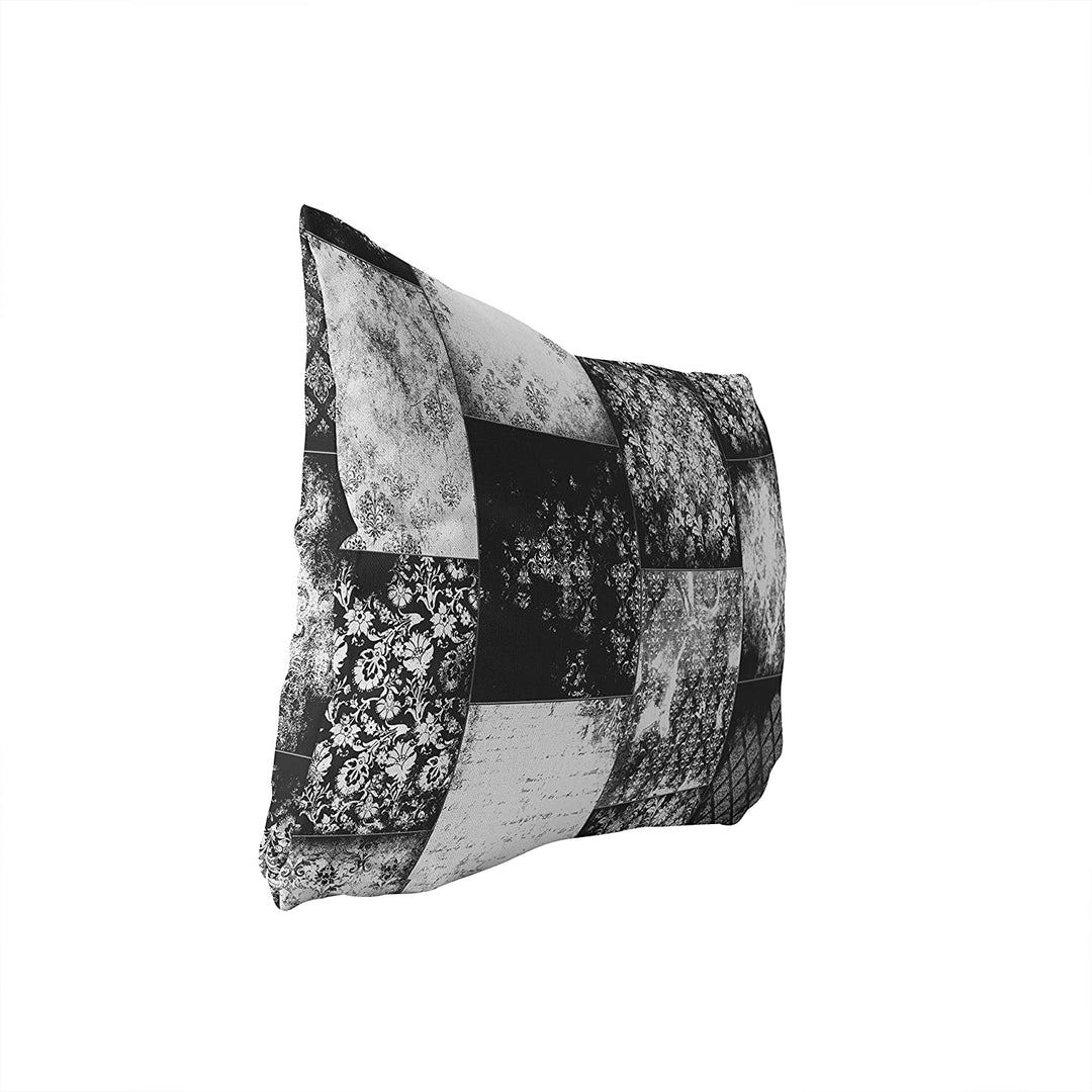 Eclectic Bohemian Patchwork Black White Lumbar Pillow Black Geometric Bohemian Eclectic Polyester Single Removable Cover - Diamond Home USA