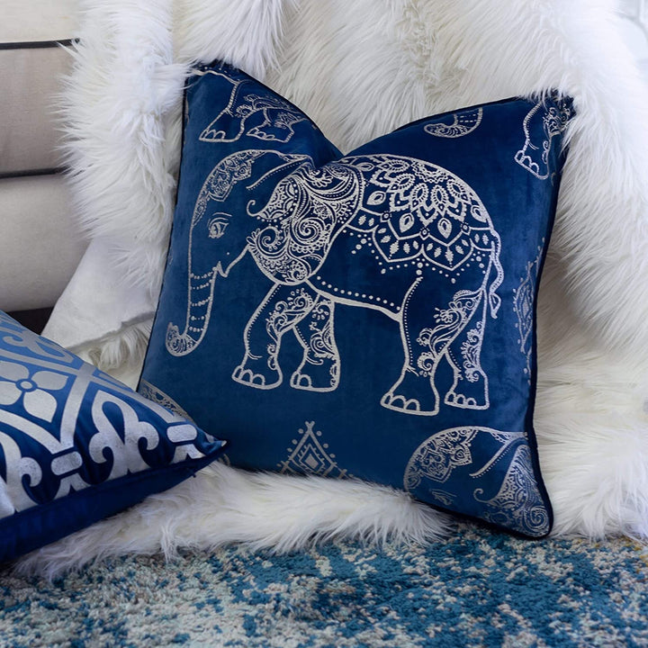 Velvet Applique 20" Square Decorative Throw Pillow 2pk Blue Solid Color Polyester Removable Cover - Diamond Home USA