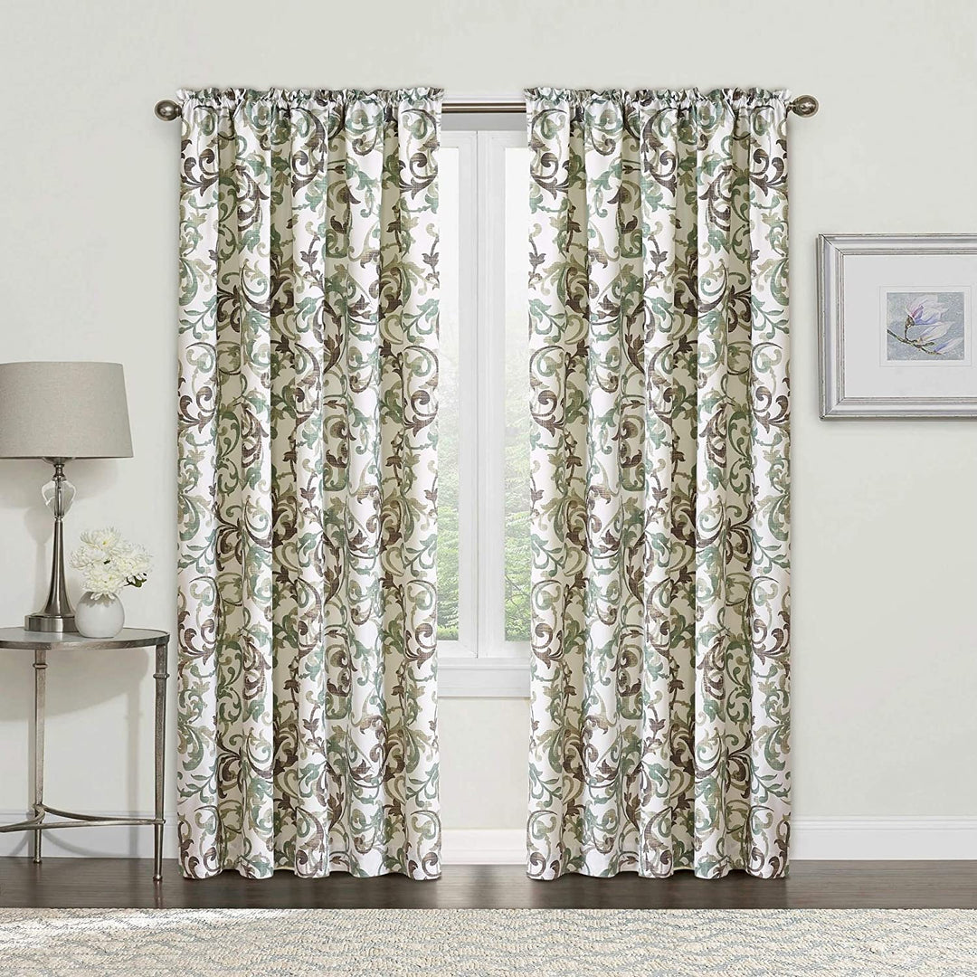 Scroll Printed 2 Piece Curtain Set 60" X 84" Brown Geometric