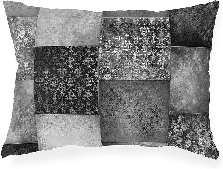 Eclectic Bohemian Patchwork Dark Grey Lumbar Pillow Grey