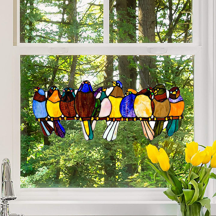 Stained Glass Birds Wire 9 25 inch Window Panel 24 25" l X 0