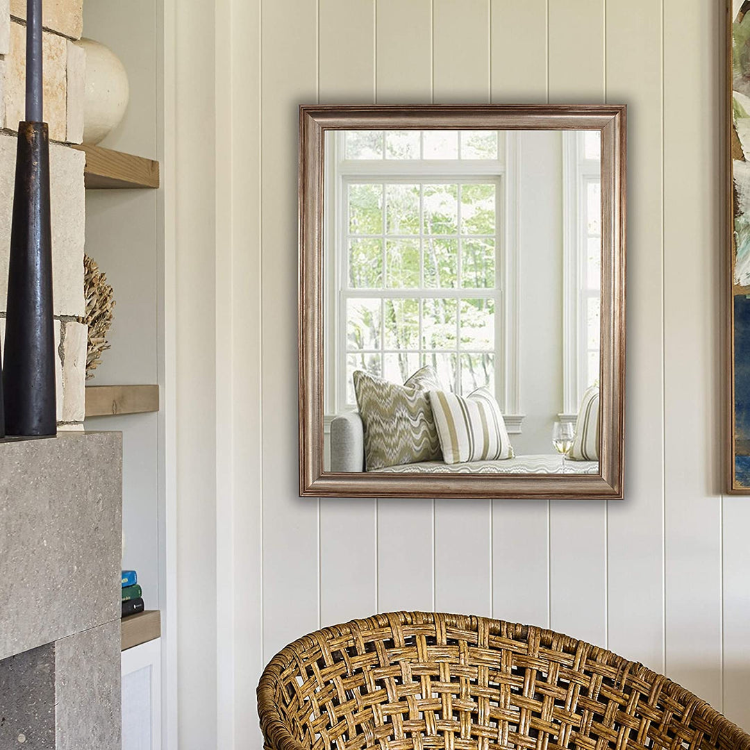 Rectangular Textured Brass Accent Mirror Mid Century