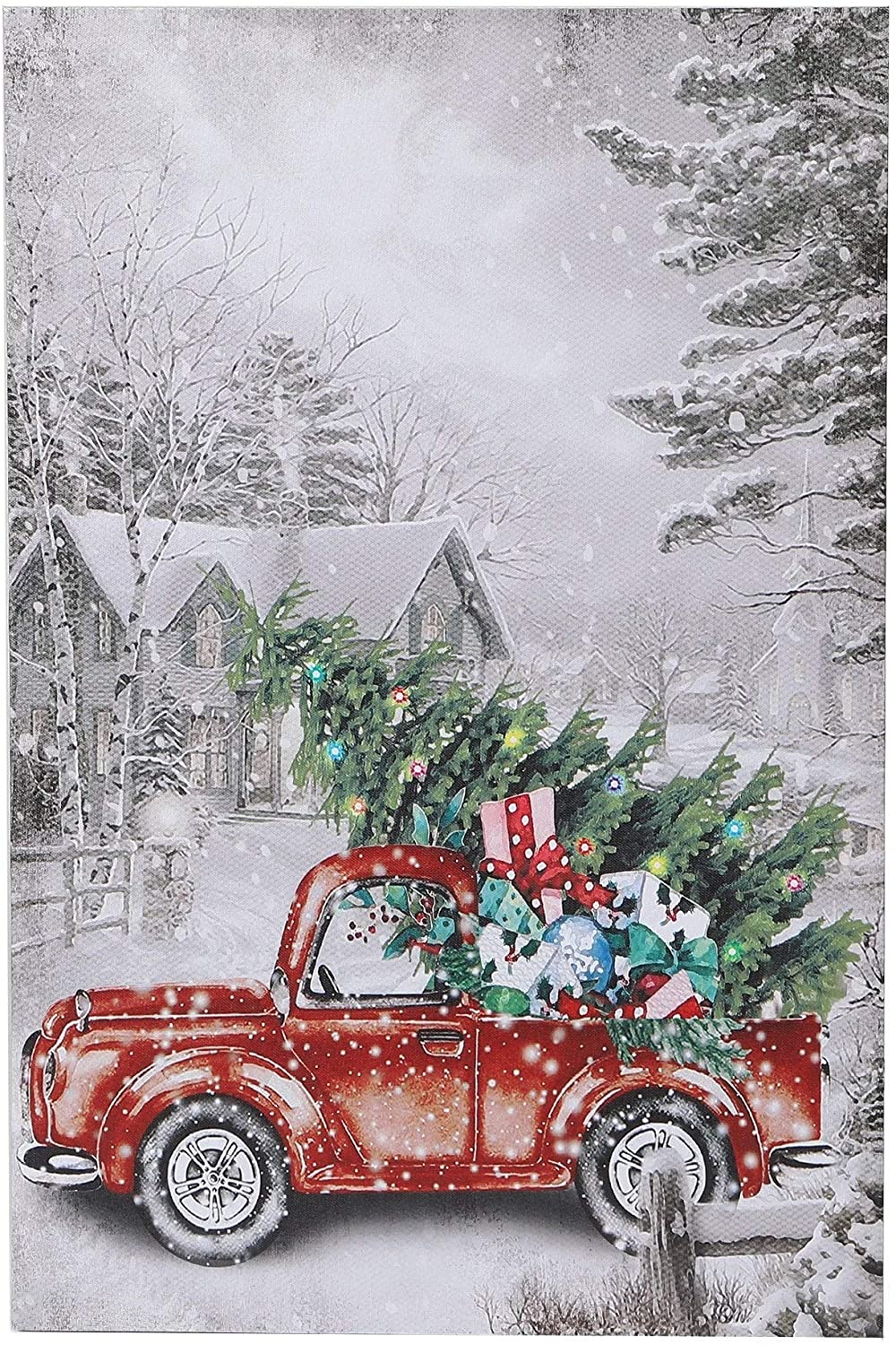 Christmas Vintage Truck Canvas Led Lights 15 75" W X 23 62" h Color Linen Wood - Diamond Home USA