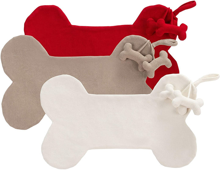 Holiday Chestnut Dog Bone Hanging Stocking (Set 3) 12" W X 20" L Brown Red White Cotton - Diamond Home USA