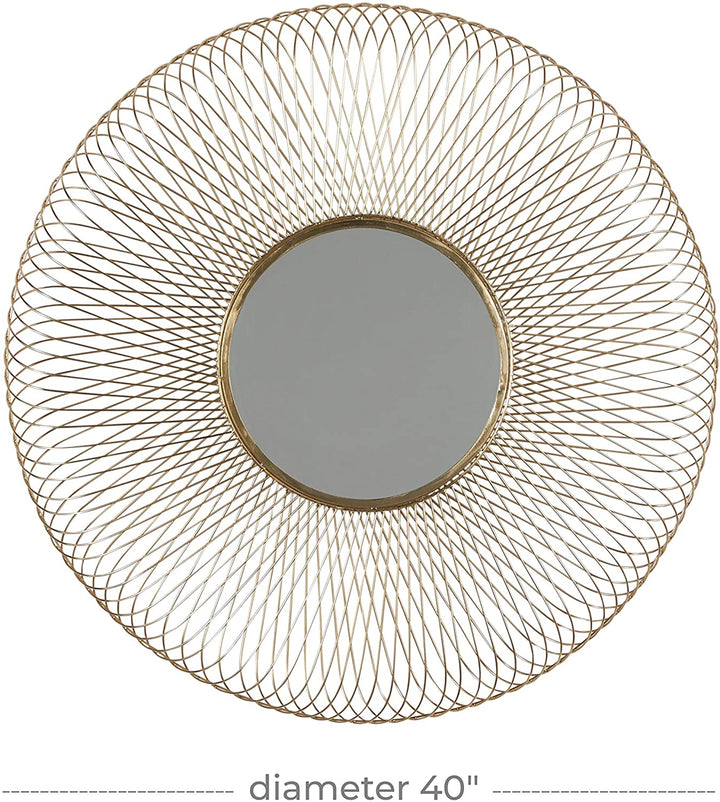 Large Metallic Gold Metal Geometric Round Mirror 40" 40 X 4 40round - Diamond Home USA
