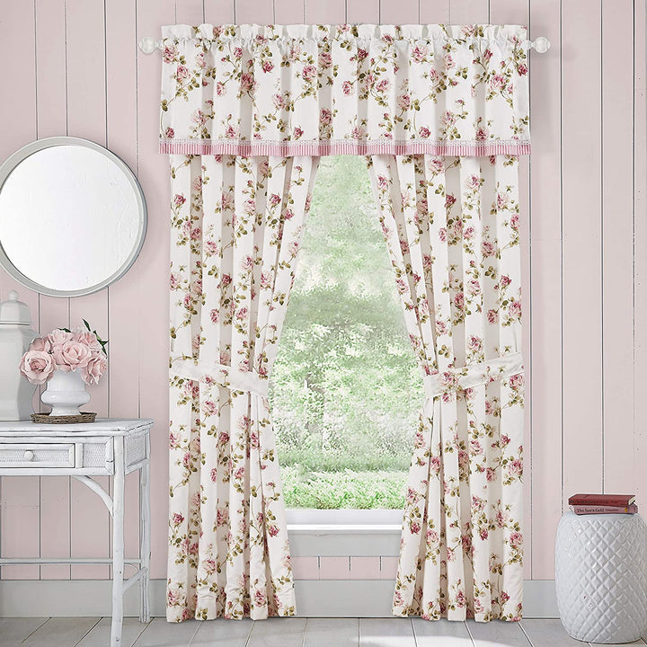 Rosemary Country Chic Floral 84 Inch Window Panel Pair Pink Farmhouse Shabby Polyester Includes Tiebacks - Diamond Home USA