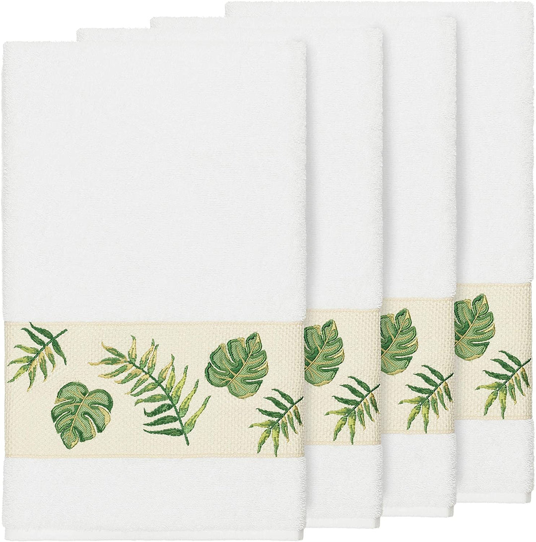 Turkish Cotton Palm Fronds Embroidered White 4 Piece Bath