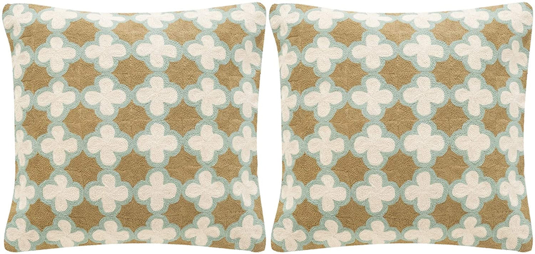 20 inch Green Decorative Throw Pillow (Set 2) Abstract Geometric Textured Mid Century Modern Contemporary Wool Two Pillows - Diamond Home USA