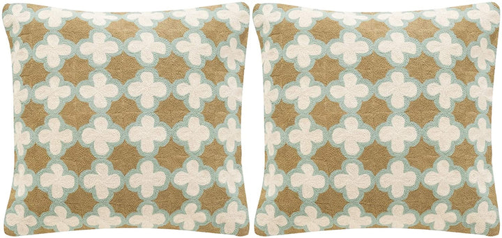 20 inch Green Decorative Throw Pillow (Set 2) Abstract Geometric Textured Mid Century Modern Contemporary Wool Two Pillows - Diamond Home USA