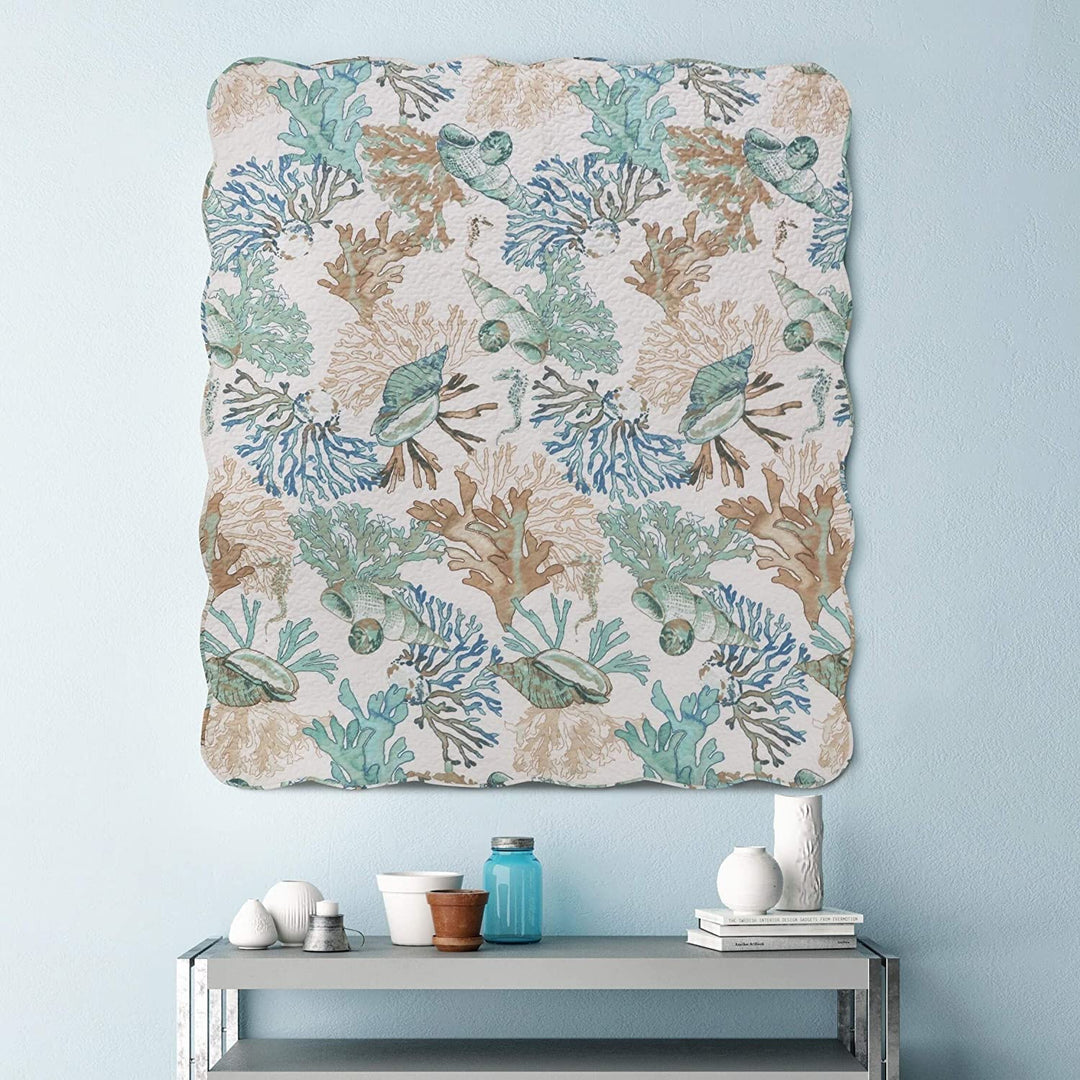 Coastal Throw Blanket Blue Brown Green Nature Tropical Cotton Microfiber - Diamond Home USA