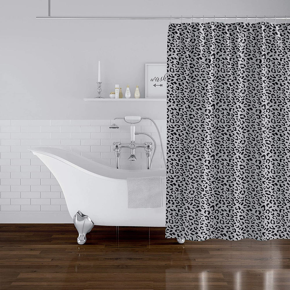 Leopard Black Grey Shower Curtain Grey Animal Modern Contemporary Polyester