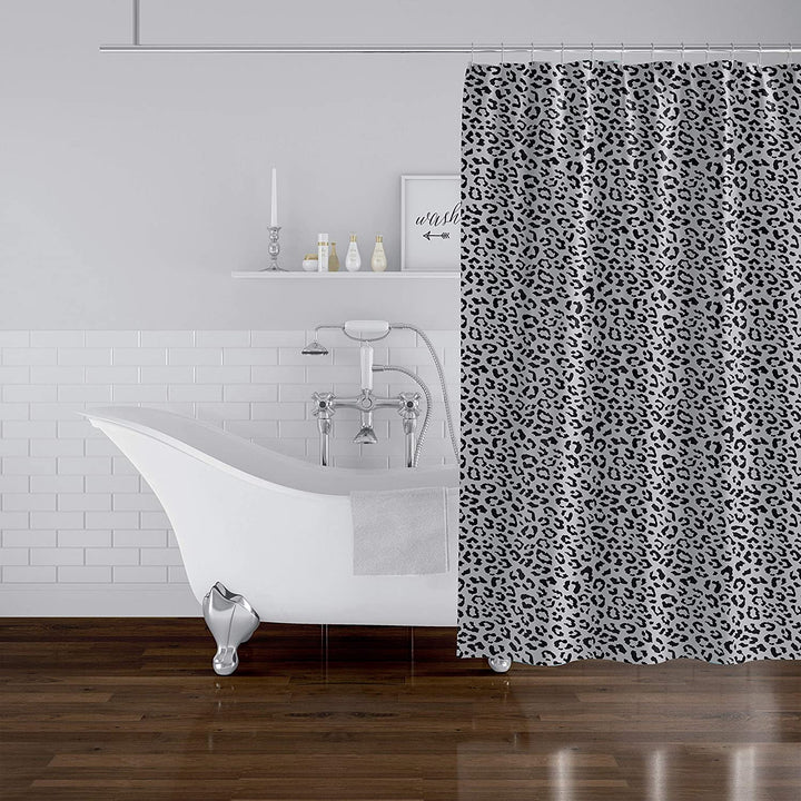 Leopard Black Grey Shower Curtain Grey Animal Modern Contemporary Polyester