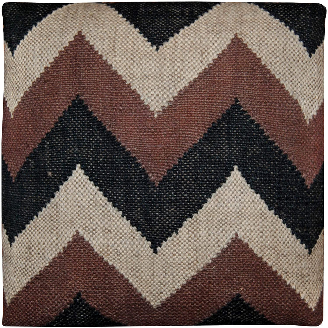 Handmade Tribal Upholstered Footstool (India) Beige Black Red Geometric Cabin Lodge Rustic Traditional Pattern Square Fabric Wood Finish - Diamond Home USA