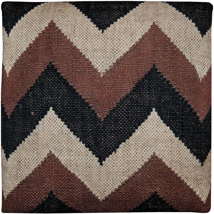 Handmade Tribal Upholstered Footstool (India) Beige Black Red Geometric Cabin Lodge Rustic Traditional Pattern Square Fabric Wood Finish - Diamond Home USA