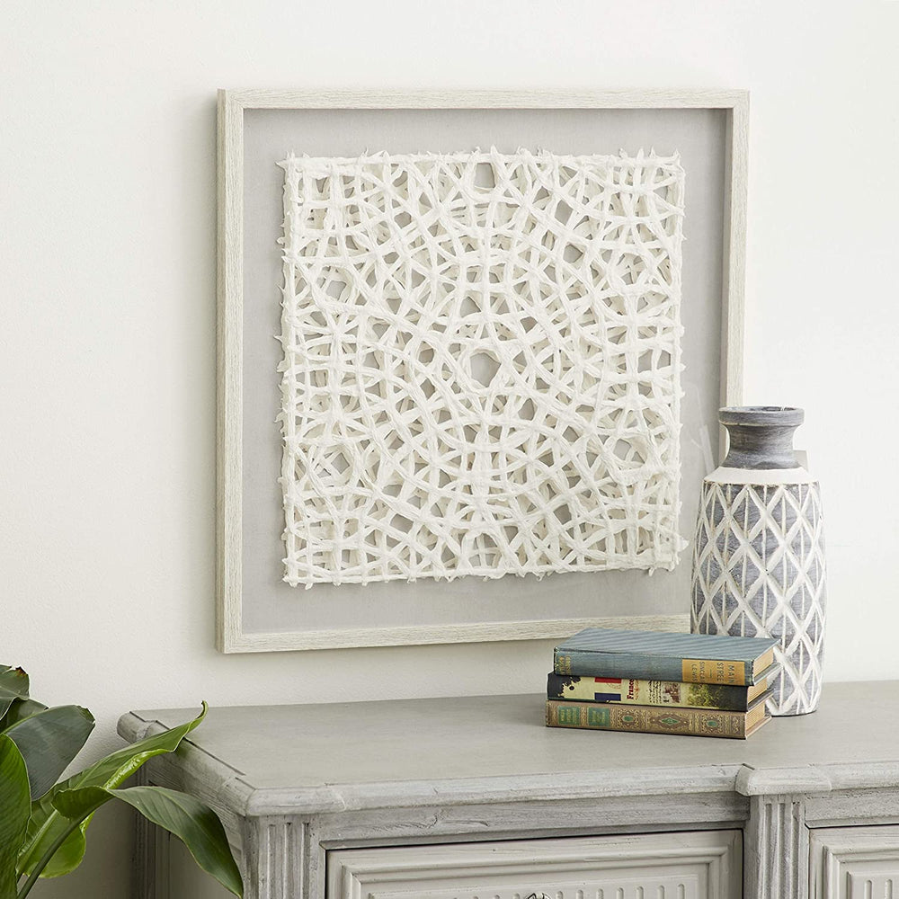 23 5" White Hand Cut Paper Abstract Art Shadow Box Square Frame 24 X 1 Gold MDF - Diamond Home USA