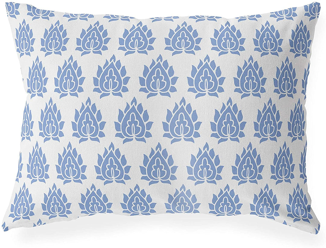 Indoor|Outdoor Lumbar Pillow 20x14 Blue Geometric Modern