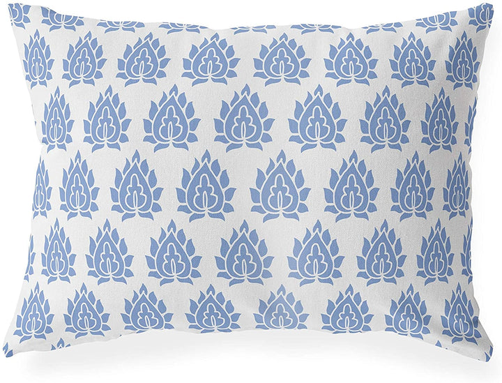 Indoor|Outdoor Lumbar Pillow 20x14 Blue Geometric Modern