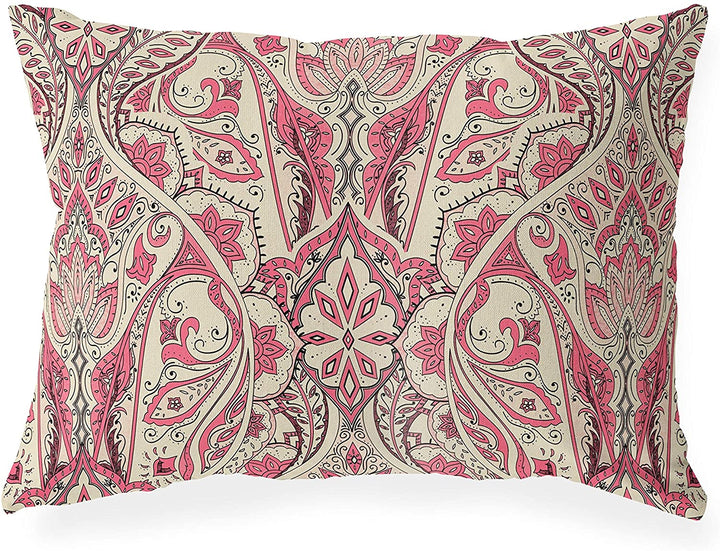 Pink Indoor|Outdoor Lumbar Pillow 20x14 Pink Geometric