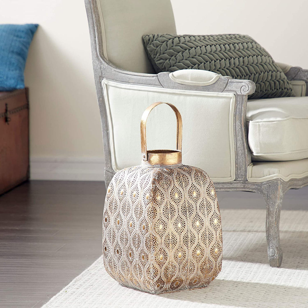 Gold Mosaic Patterned Indoor Outdoor Lantern 11 X 21 Transitional Metal - Diamond Home USA