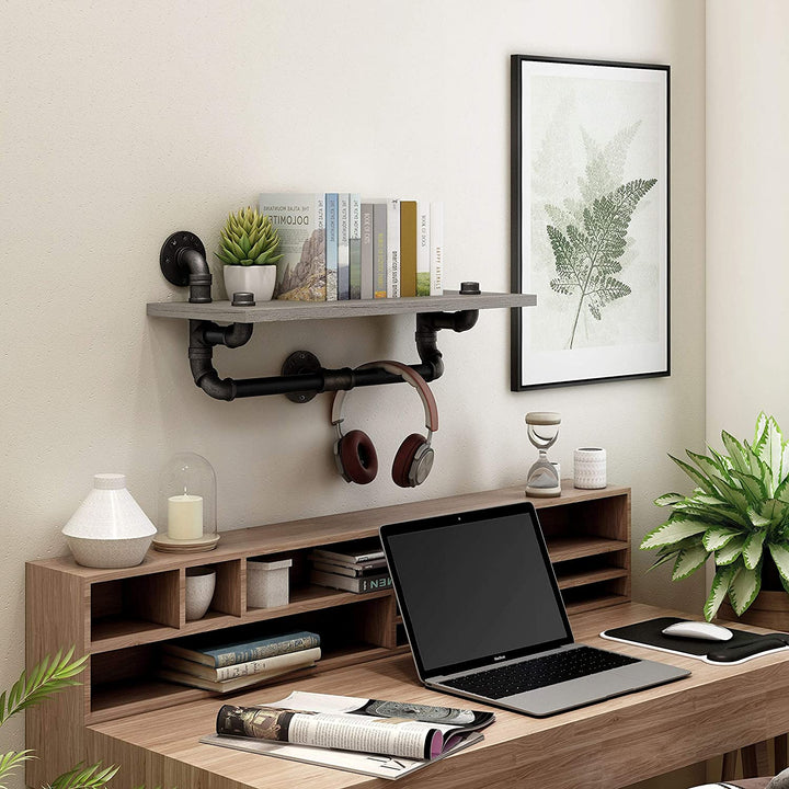 Industrial Grey Floating Wall Shelf Transitional Iron MDF