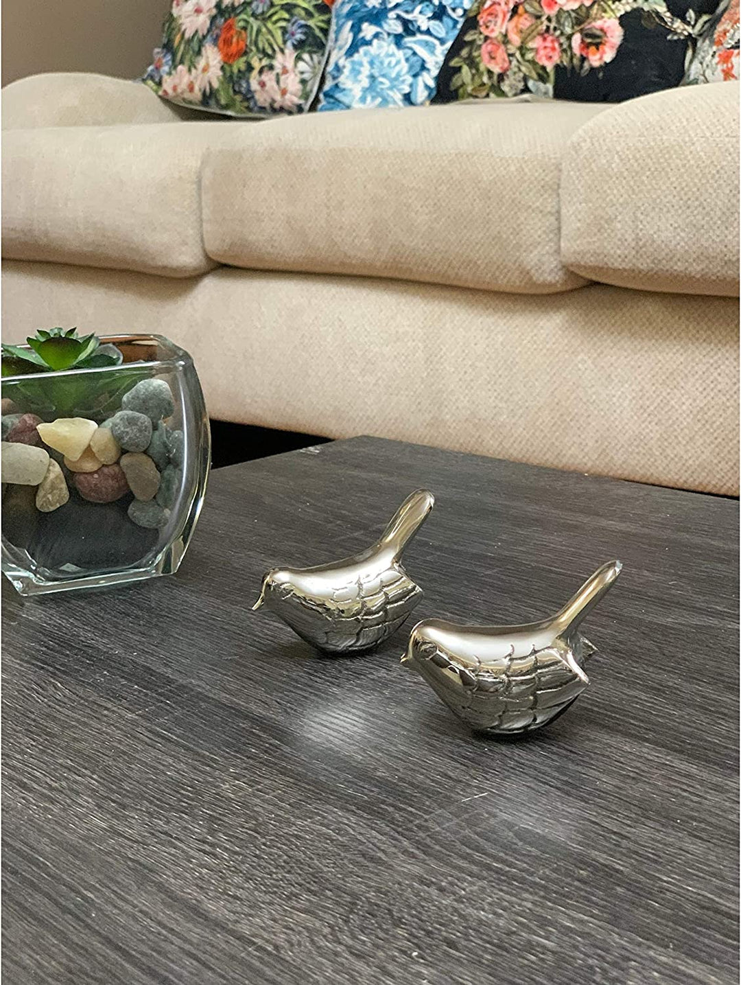 Silver Bird Figurine Set 2 3 5" Animals Nickel Finish