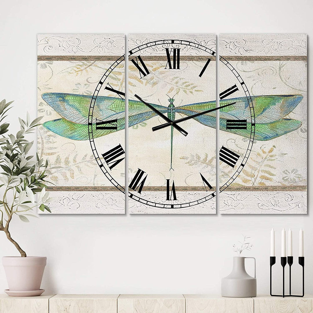 Summer Dragonfly 3' Oversized Cottage Wall Clock 3 Panels 36